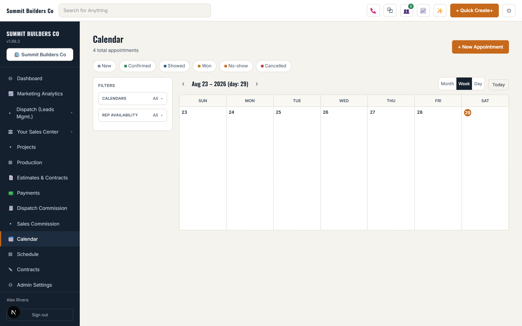 Month calendar of booked appointments with a list view alongside